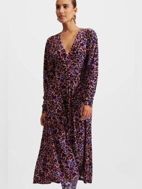 NWT La DoubleJ Small Kenny Dress Ortica Floral Velvet Stretch Midi V Neck Flaw